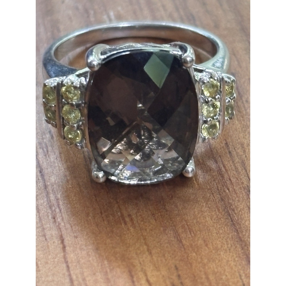TGGC Sterling Silver Smokey Quartz And Citrine Ring Size 9